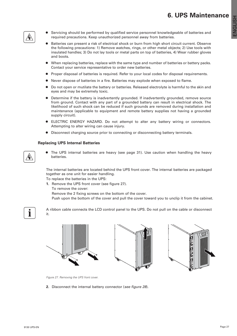 Ups maintenance, English | Eaton Electrical 9130 User Manual | Page 27 / 36