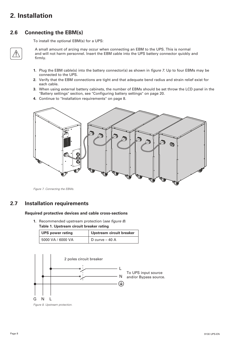 Installation, 6 connecting the ebm(s), 7 installation requirements | Eaton Electrical 9130 User Manual | Page 8 / 36