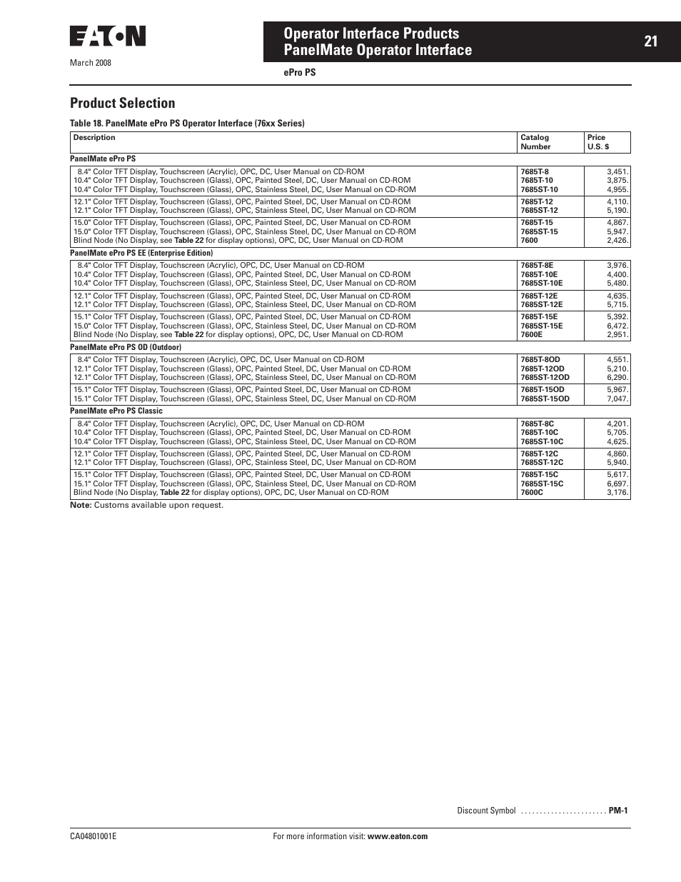 Product selection | Eaton Electrical CA04801001E User Manual | Page 21 / 38