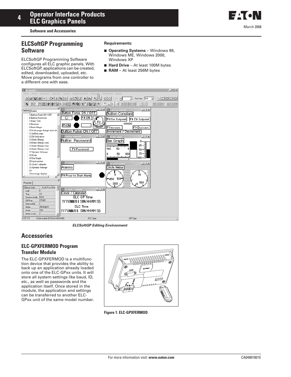 Operator interface products elc graphics panels, Elcsoftgp programming software, Accessories | Eaton Electrical CA04801001E User Manual | Page 4 / 38