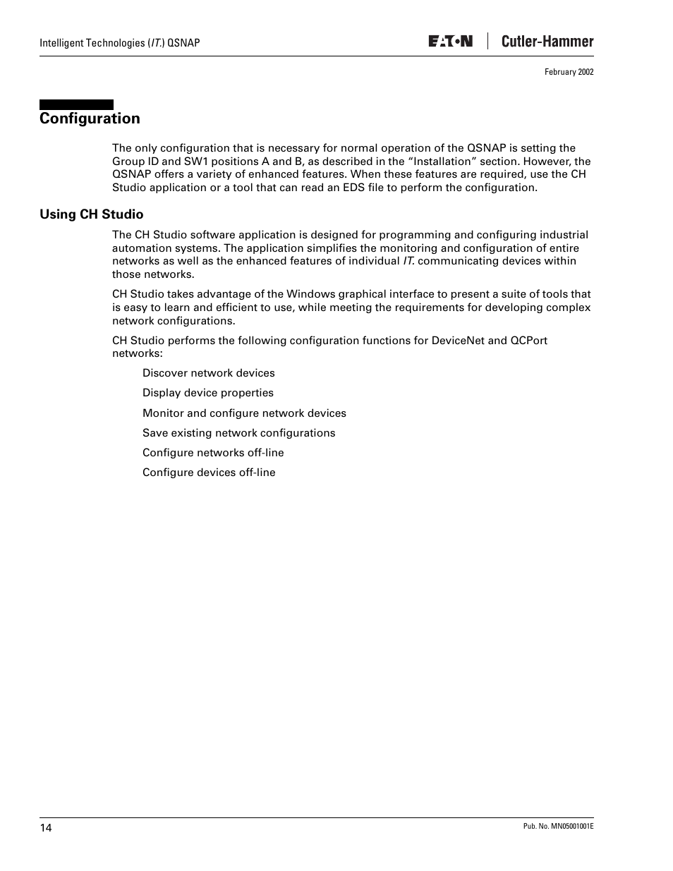 Configuration, Using ch studio | Eaton Electrical QSNAP User Manual | Page 18 / 30