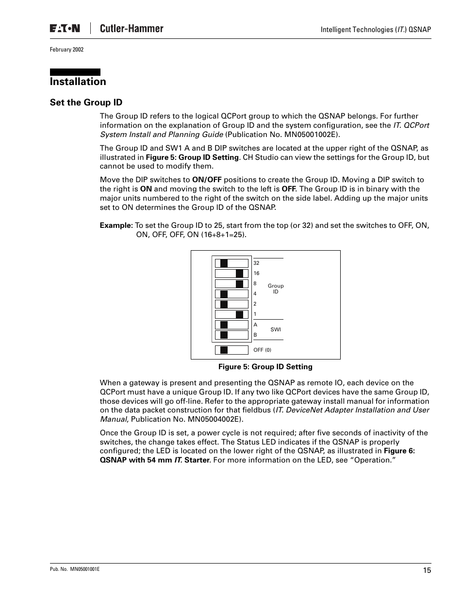 Installation, Set the group id | Eaton Electrical QSNAP User Manual | Page 19 / 30