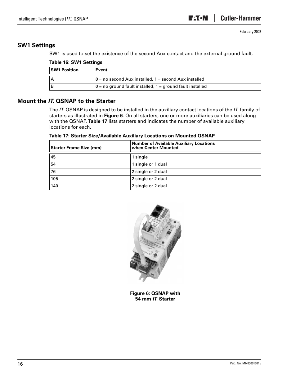 Sw1 settings, Mount the it. qsnap to the starter | Eaton Electrical QSNAP User Manual | Page 20 / 30