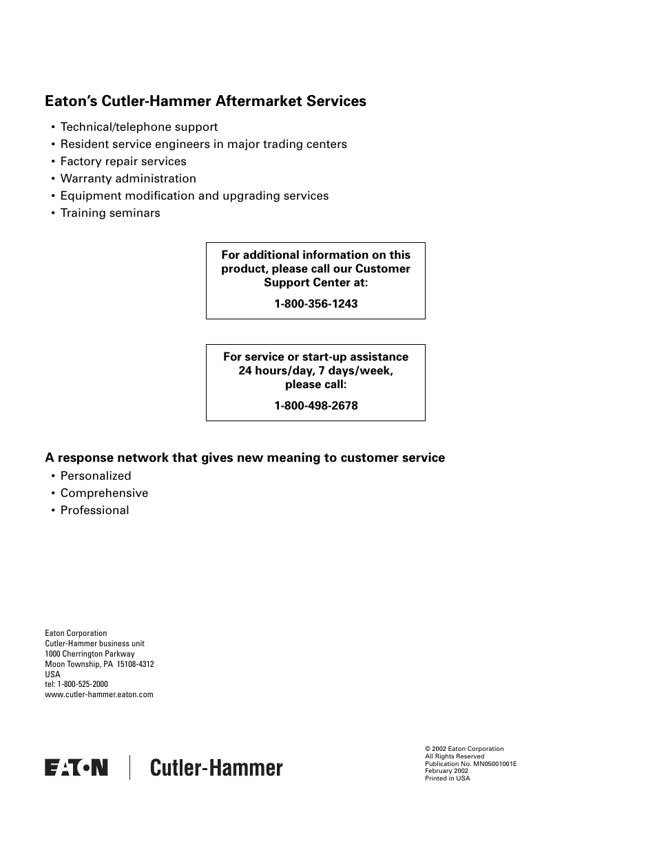 Eaton’s cutler-hammer aftermarket services | Eaton Electrical QSNAP User Manual | Page 30 / 30