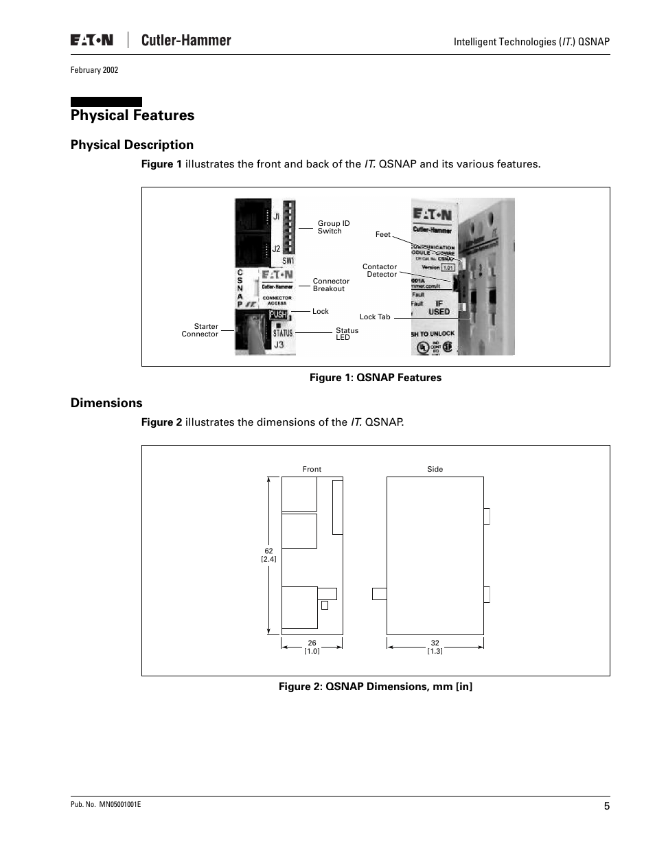 Physical features, Physical description, Dimensions | Eaton Electrical QSNAP User Manual | Page 9 / 30