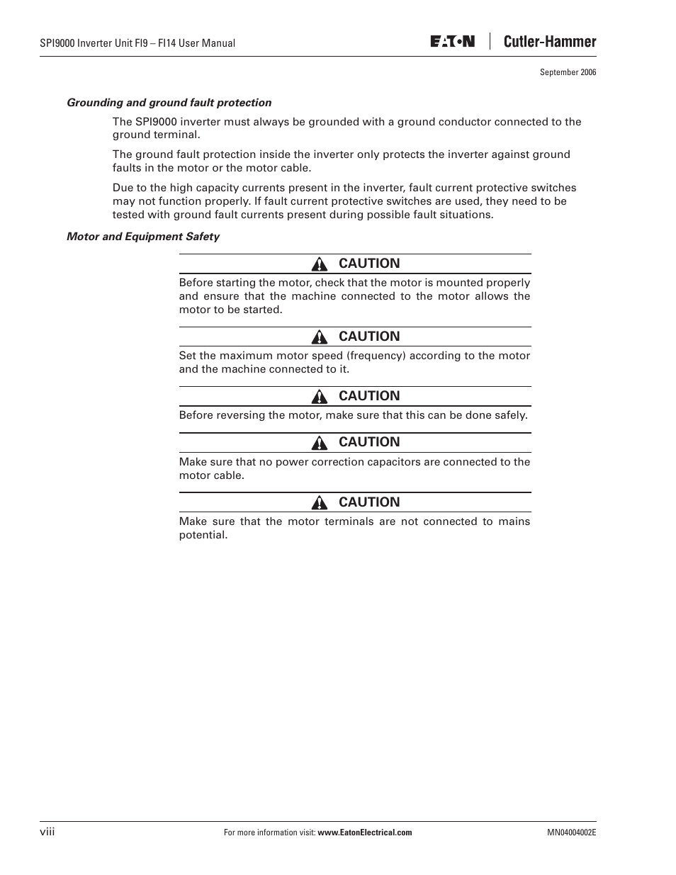 Eaton Electrical SPI9000 User Manual | Page 10 / 96