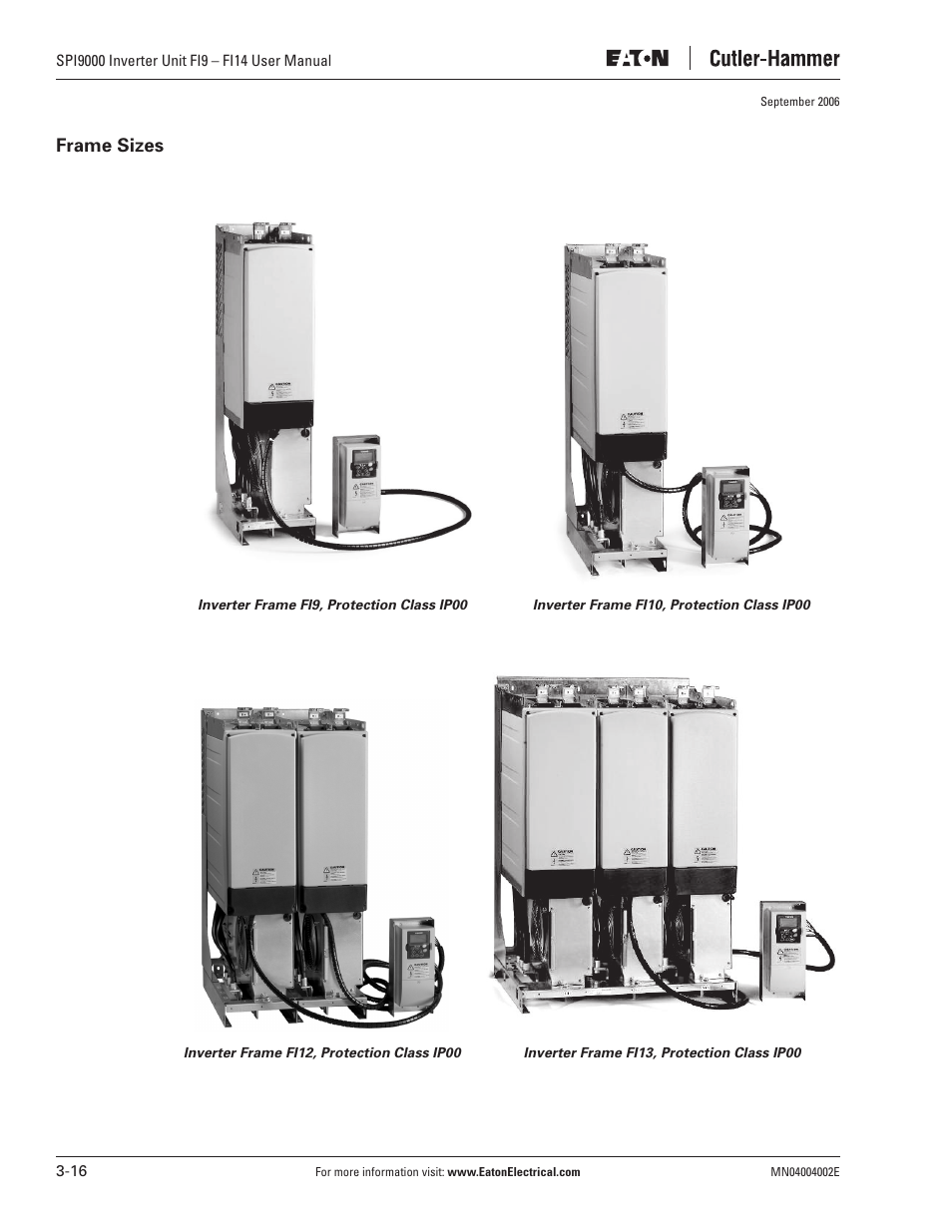 Frame sizes | Eaton Electrical SPI9000 User Manual | Page 40 / 96