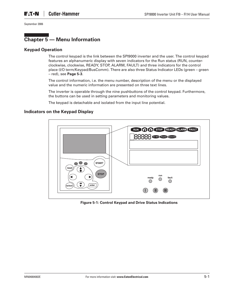 Chapter 5 — menu information | Eaton Electrical SPI9000 User Manual | Page 53 / 96