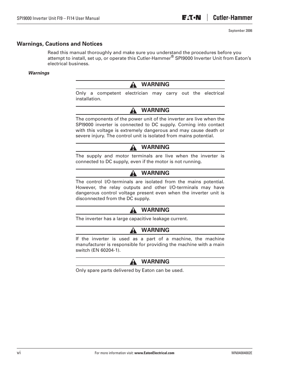 Eaton Electrical SPI9000 User Manual | Page 8 / 96