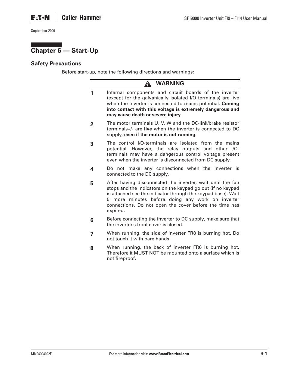 Chapter 6 — start-up | Eaton Electrical SPI9000 User Manual | Page 85 / 96