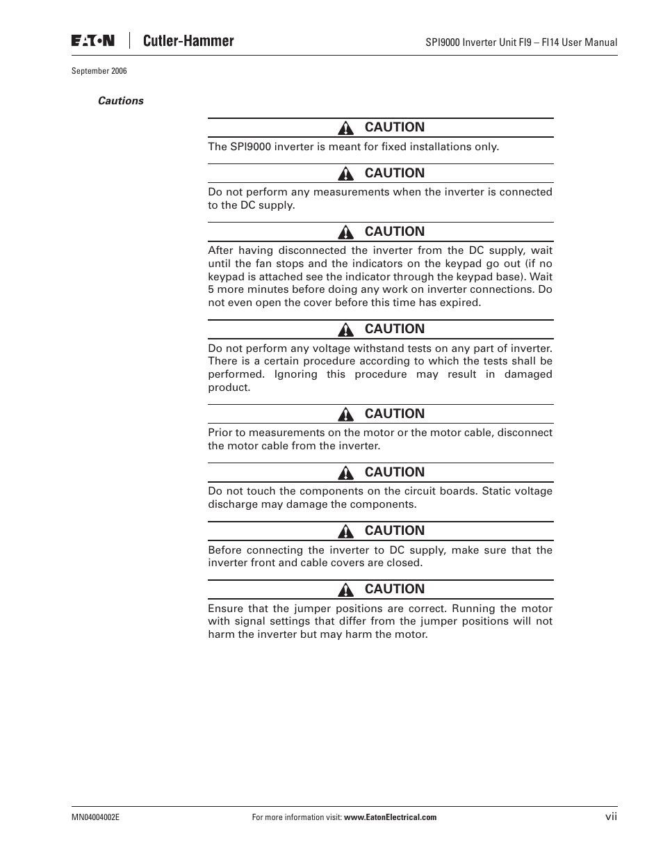 Eaton Electrical SPI9000 User Manual | Page 9 / 96