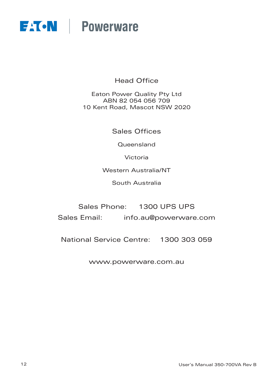 Eaton Electrical Powerware 3105 UPS User Manual | Page 12 / 12