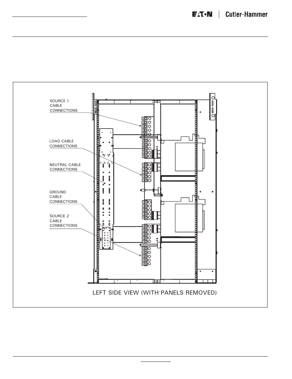 Instructional booklet, Left side view (with panels removed), Fixed and drawout magnum transfer switches | Eaton Electrical Magnum Transfer Switch User Manual | Page 12 / 36