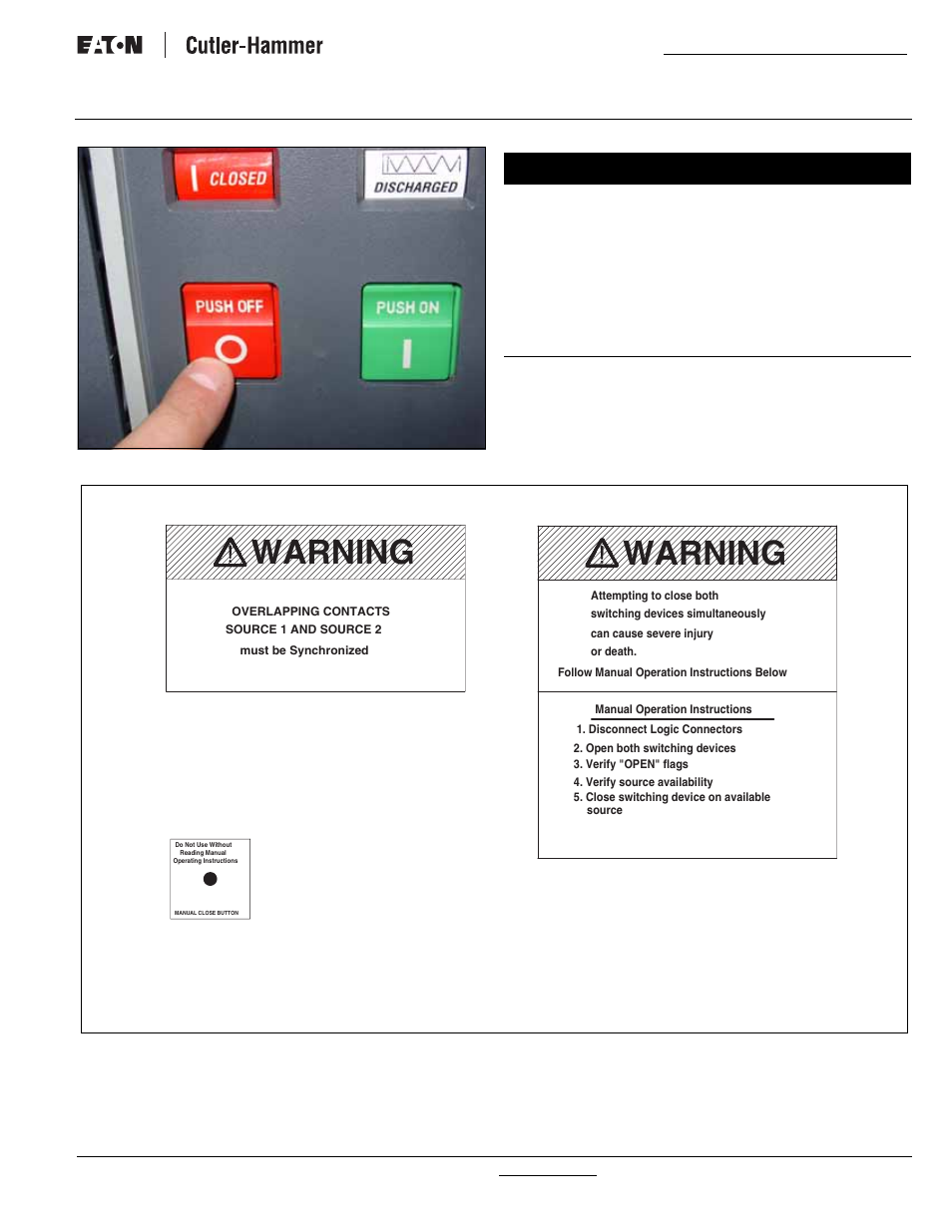 Warning, Instructional booklet, Notice | Fixed and drawout magnum transfer switches | Eaton Electrical Magnum Transfer Switch User Manual | Page 21 / 36