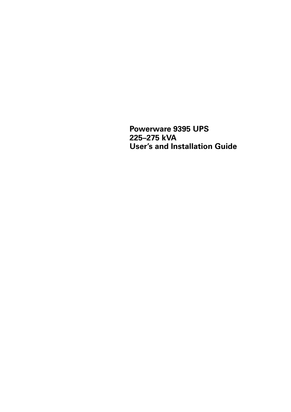 Eaton Electrical UPS 225275 kVA Powerware 9395 User Manual | 74 pages