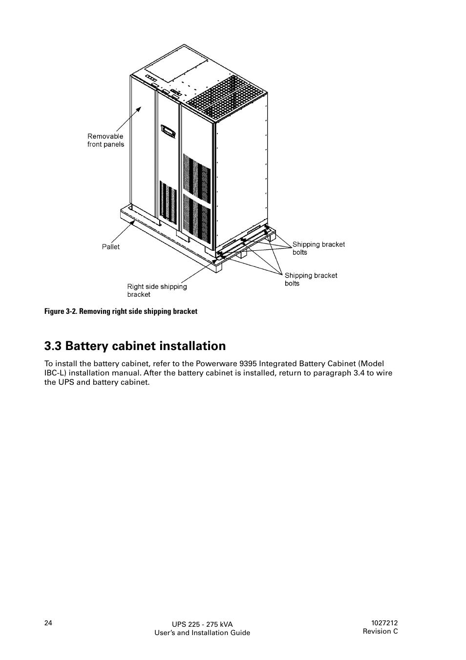 3 battery cabinet installation | Eaton Electrical UPS 225275 kVA Powerware 9395 User Manual | Page 24 / 74