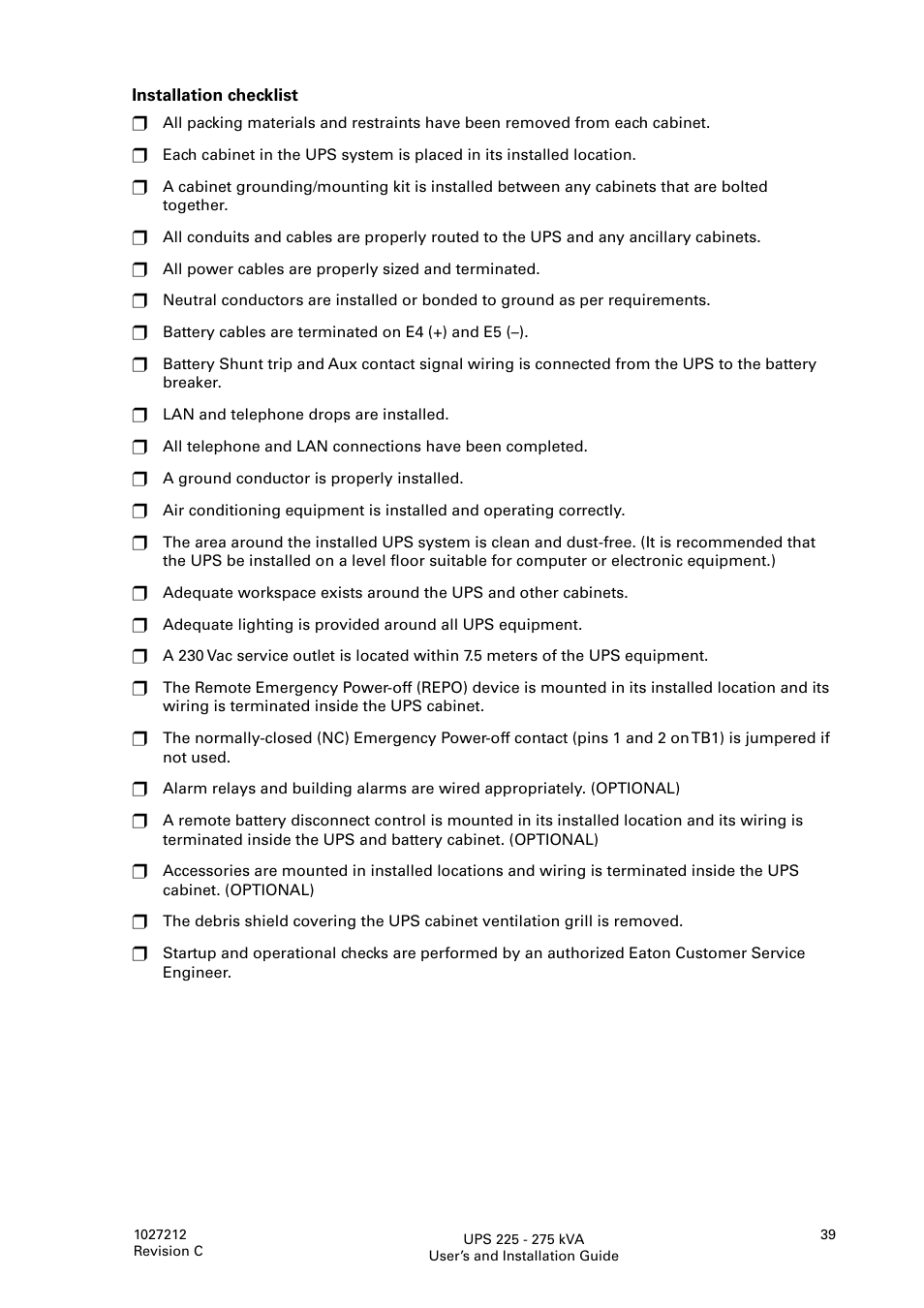 Eaton Electrical UPS 225275 kVA Powerware 9395 User Manual | Page 39 / 74