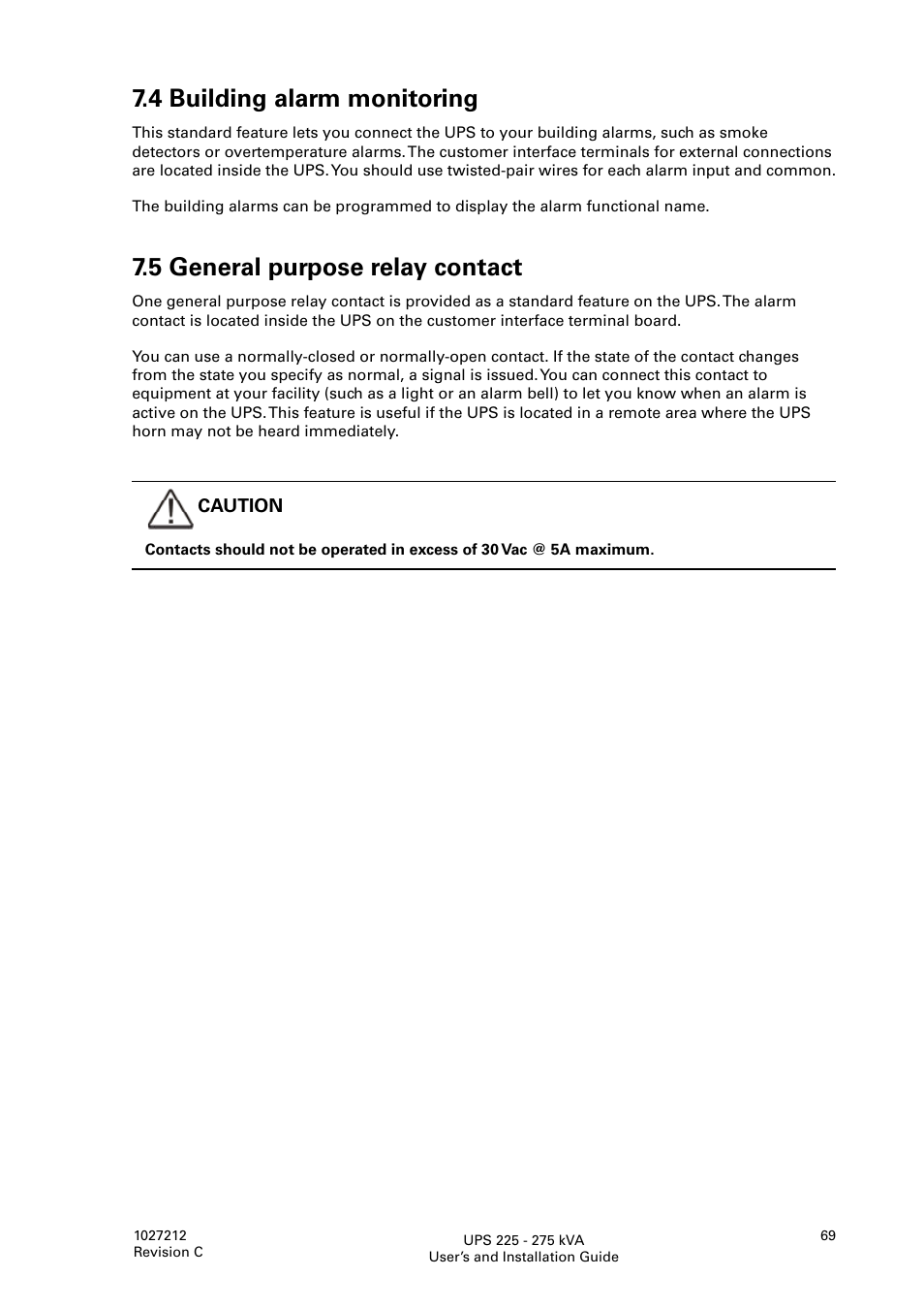 4 building alarm monitoring, 5 general purpose relay contact | Eaton Electrical UPS 225275 kVA Powerware 9395 User Manual | Page 69 / 74