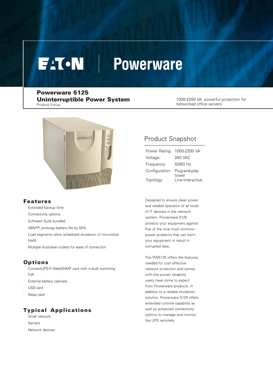 Eaton Electrical Powerware 5125 User Manual | 2 pages