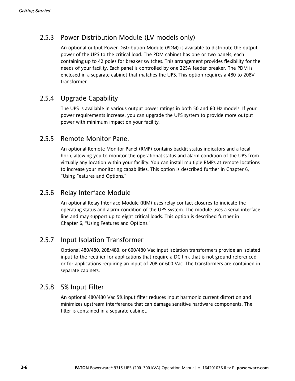 3 power distribution module (lv models only), 4 upgrade capability, 5 remote monitor panel | 6 relay interface module, 7 input isolation transformer, 8 5% input filter | Eaton Electrical Powerware 9315 User Manual | Page 14 / 84