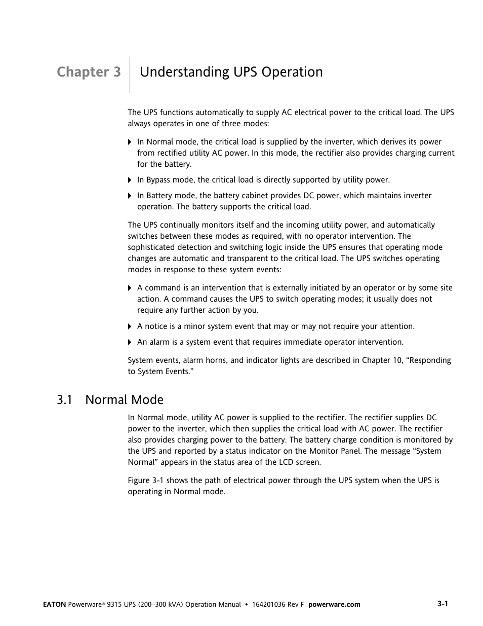 Chapter 3 understanding ups operation, 1 normal mode | Eaton Electrical Powerware 9315 User Manual | Page 17 / 84