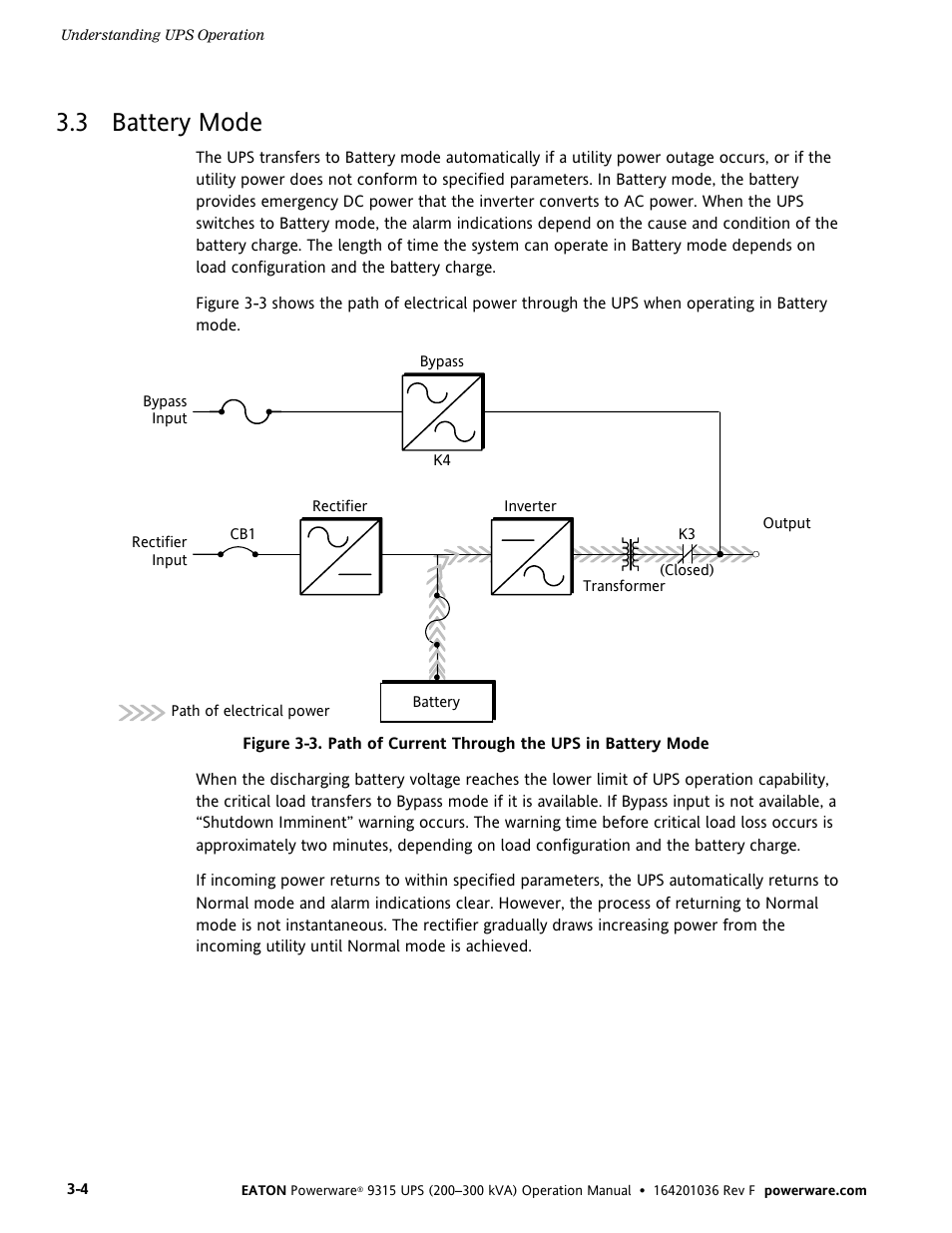 3 battery mode | Eaton Electrical Powerware 9315 User Manual | Page 20 / 84