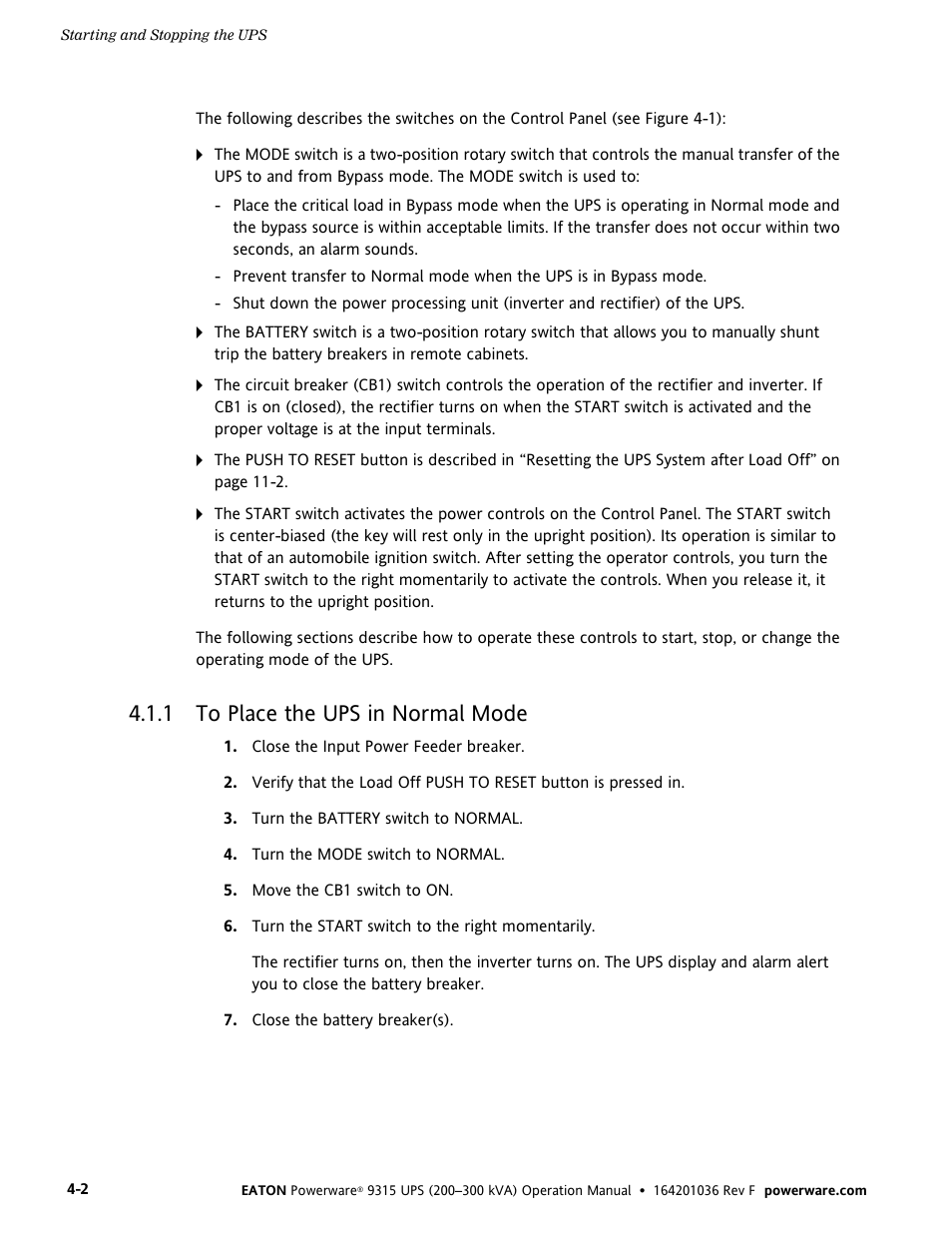 1 to place the ups in normal mode | Eaton Electrical Powerware 9315 User Manual | Page 24 / 84