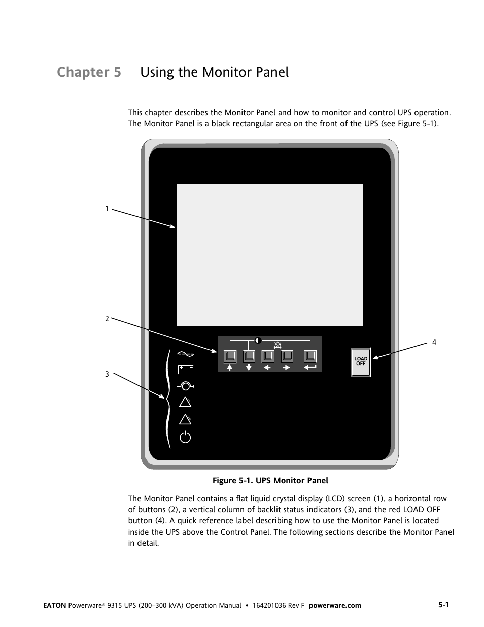 Chapter 5 using the monitor panel | Eaton Electrical Powerware 9315 User Manual | Page 27 / 84