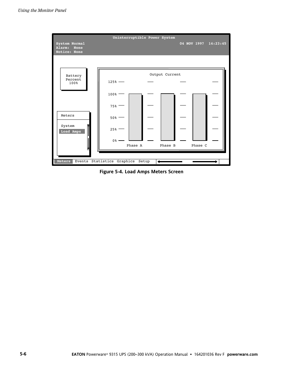 Figure 5-4. load amps meters screen | Eaton Electrical Powerware 9315 User Manual | Page 32 / 84