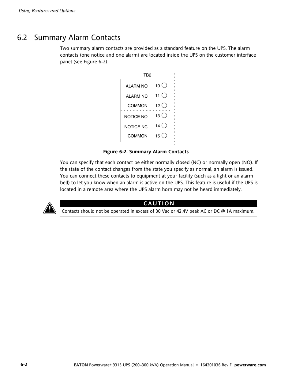 2 summary alarm contacts | Eaton Electrical Powerware 9315 User Manual | Page 40 / 84