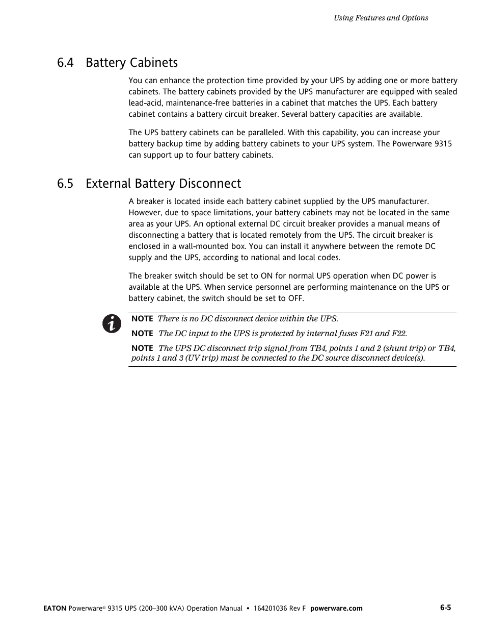 4 battery cabinets, 5 external battery disconnect | Eaton Electrical Powerware 9315 User Manual | Page 43 / 84