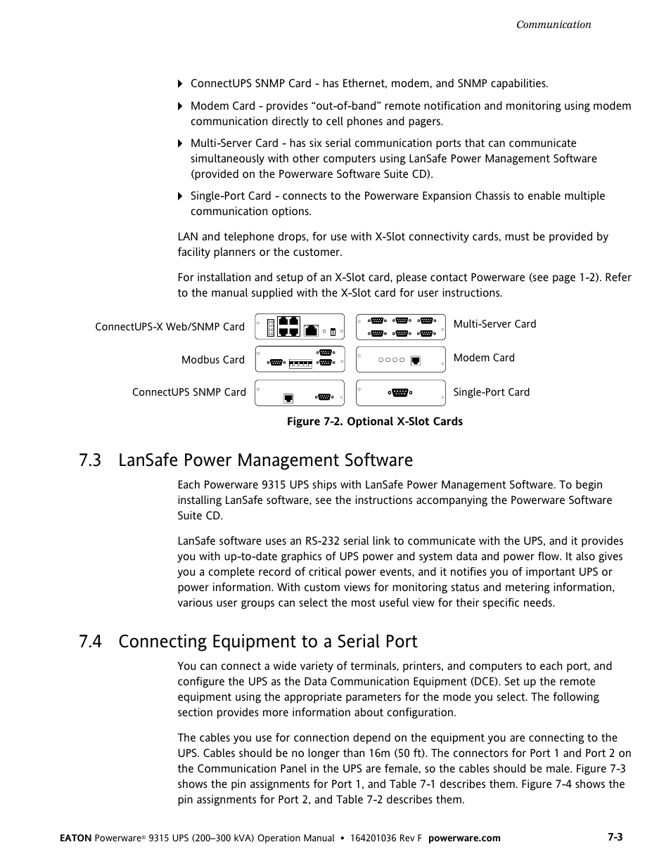 3 lansafe power management software, 4 connecting equipment to a serial port | Eaton Electrical Powerware 9315 User Manual | Page 49 / 84