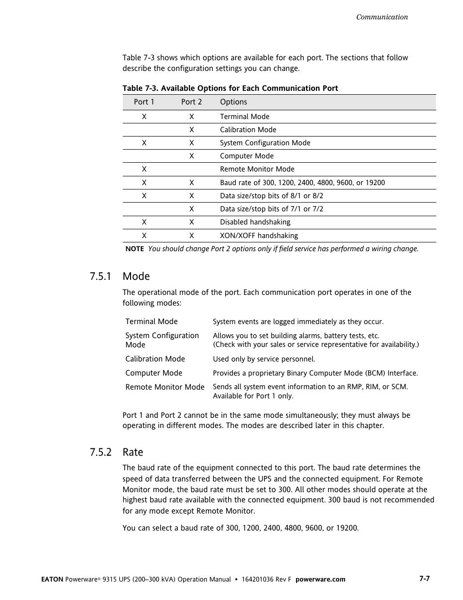 1 mode, 2 rate | Eaton Electrical Powerware 9315 User Manual | Page 53 / 84