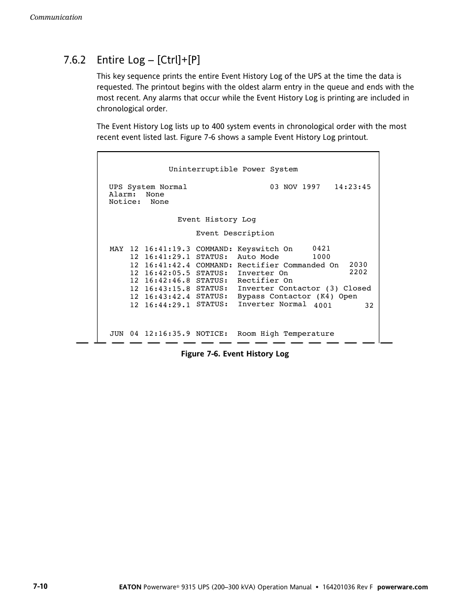 2 entire log – [ctrl]+[p | Eaton Electrical Powerware 9315 User Manual | Page 56 / 84