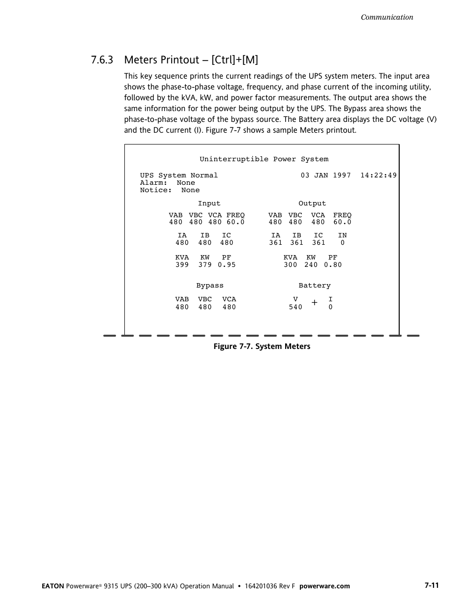 3 meters printout – [ctrl]+[m | Eaton Electrical Powerware 9315 User Manual | Page 57 / 84