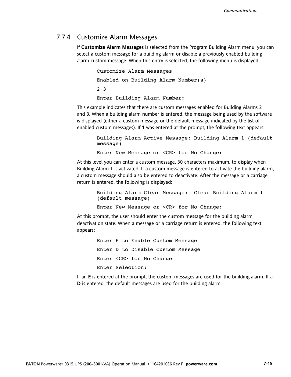 4 customize alarm messages | Eaton Electrical Powerware 9315 User Manual | Page 61 / 84