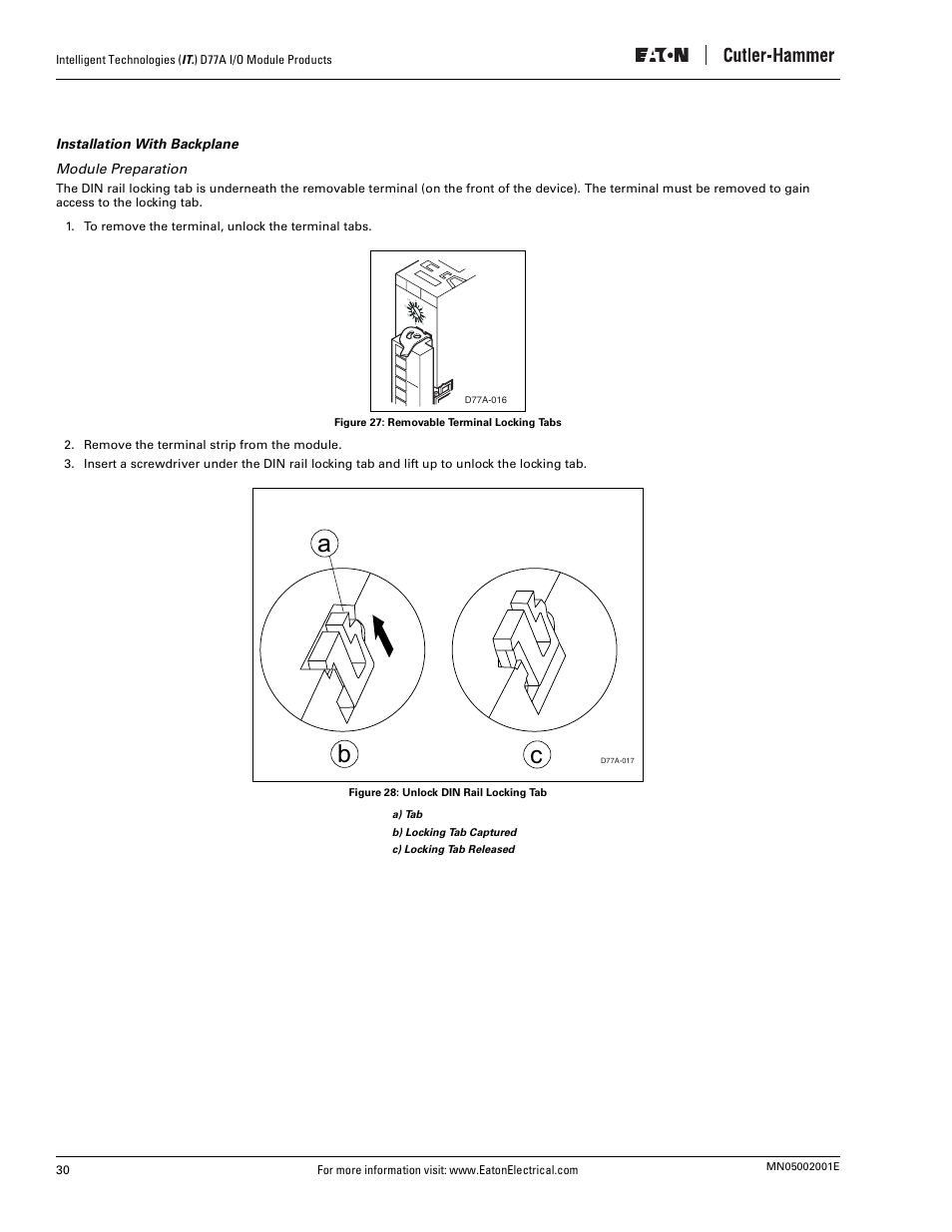 Installation with backplane, Cb a, Installation with backplane module preparation | Eaton Electrical D77A User Manual | Page 38 / 62