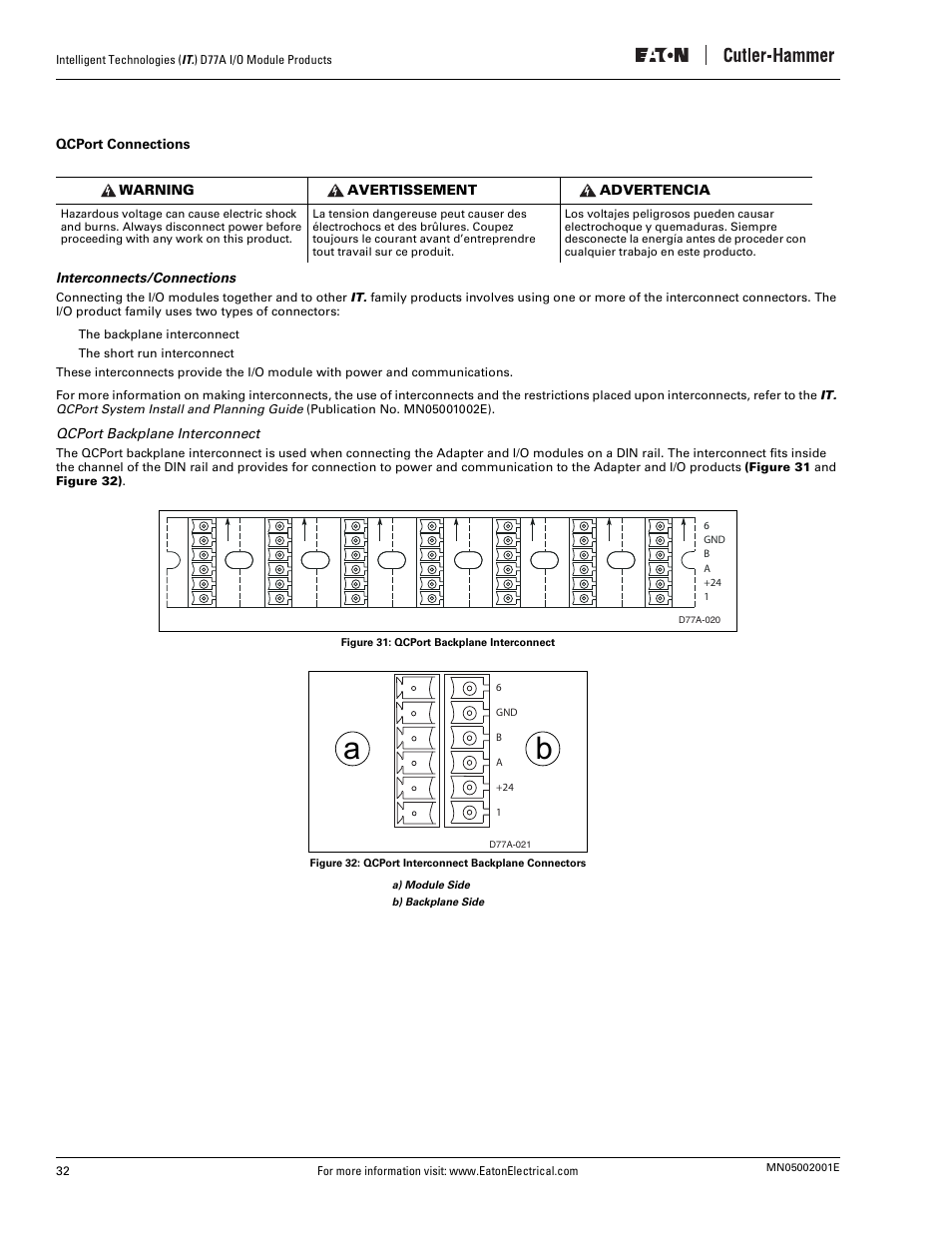 Qcport connections, Interconnects/connections | Eaton Electrical D77A User Manual | Page 40 / 62