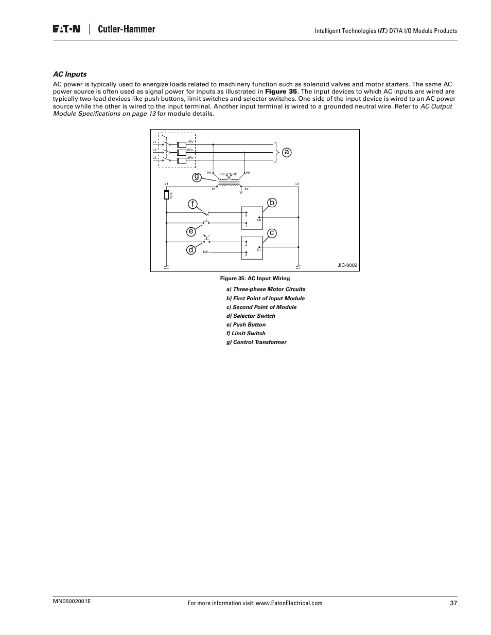 Ac inputs, Figure 35: ac input wiring | Eaton Electrical D77A User Manual | Page 45 / 62