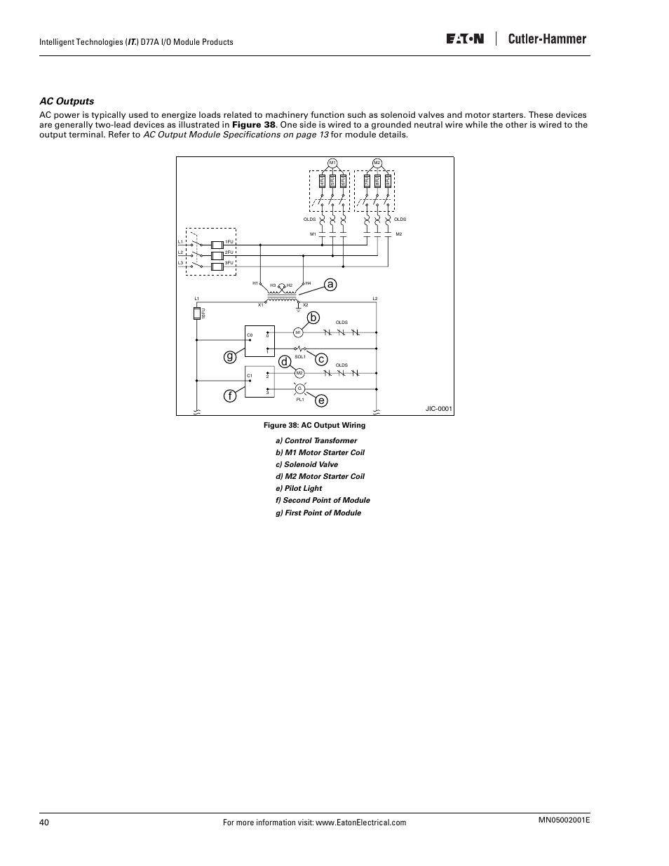 Ac outputs, Figure 38: ac output wiring | Eaton Electrical D77A User Manual | Page 48 / 62