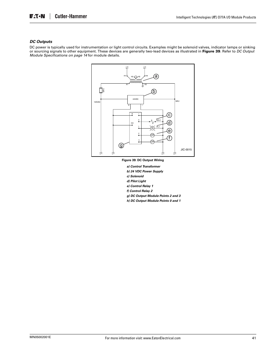 Dc outputs, Figure 39: dc output wiring | Eaton Electrical D77A User Manual | Page 49 / 62