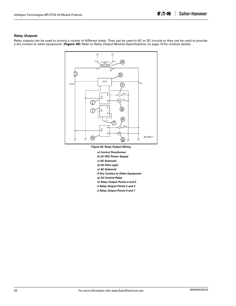 Relay outputs, Figure 40: relay output wiring | Eaton Electrical D77A User Manual | Page 50 / 62