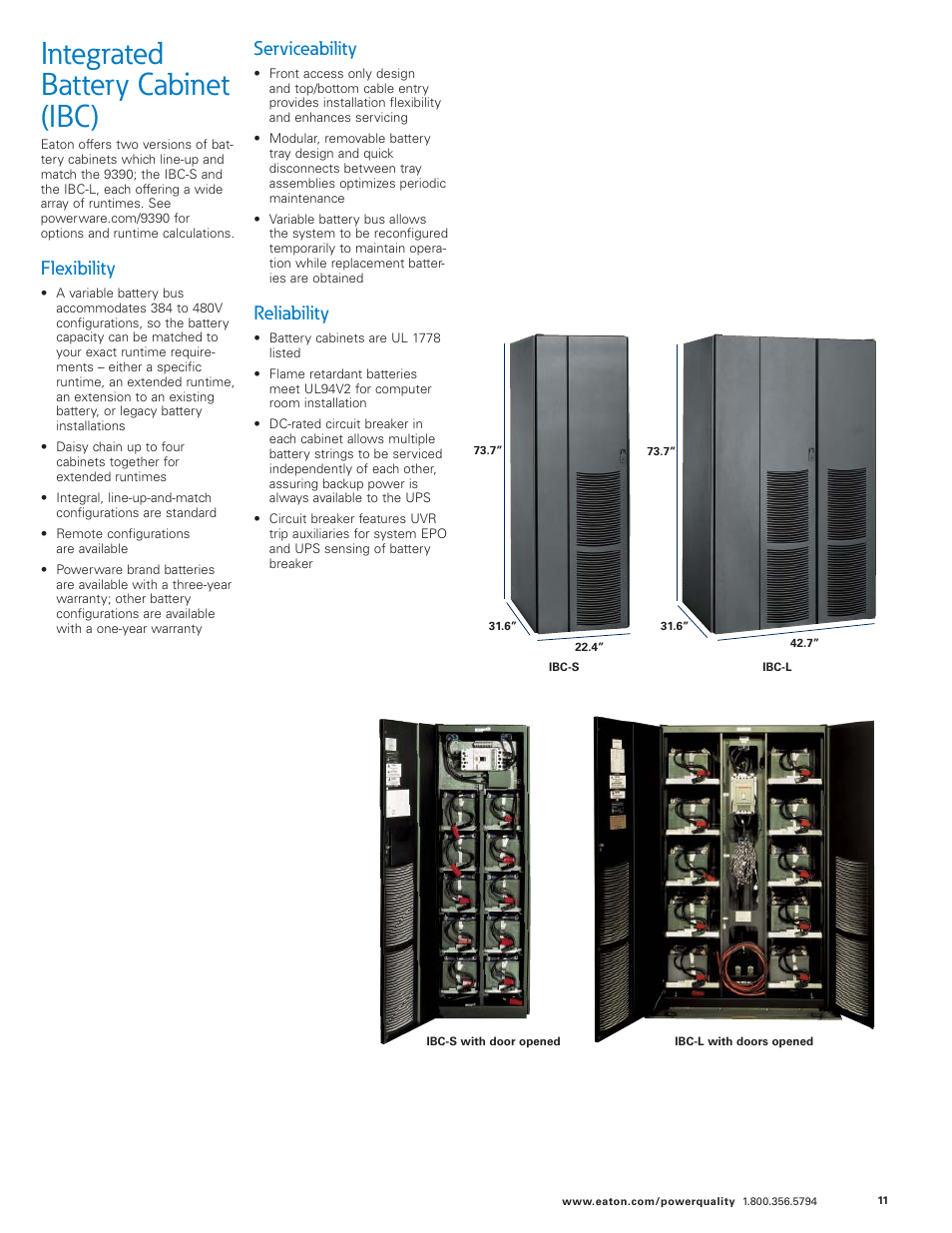 Integrated battery cabinet (ibc), Flexibility, Serviceability | Reliability | Eaton Electrical 9390 User Manual | Page 11 / 20