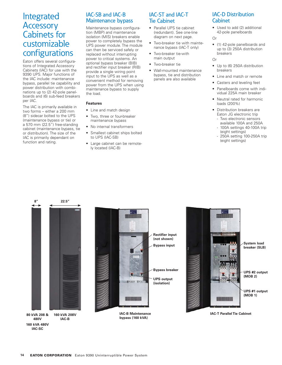 Iac-sb and iac-b maintenance bypass, Iac-st and iac-t tie cabinet, Iac-d distribution cabinet | Eaton Electrical 9390 User Manual | Page 14 / 20