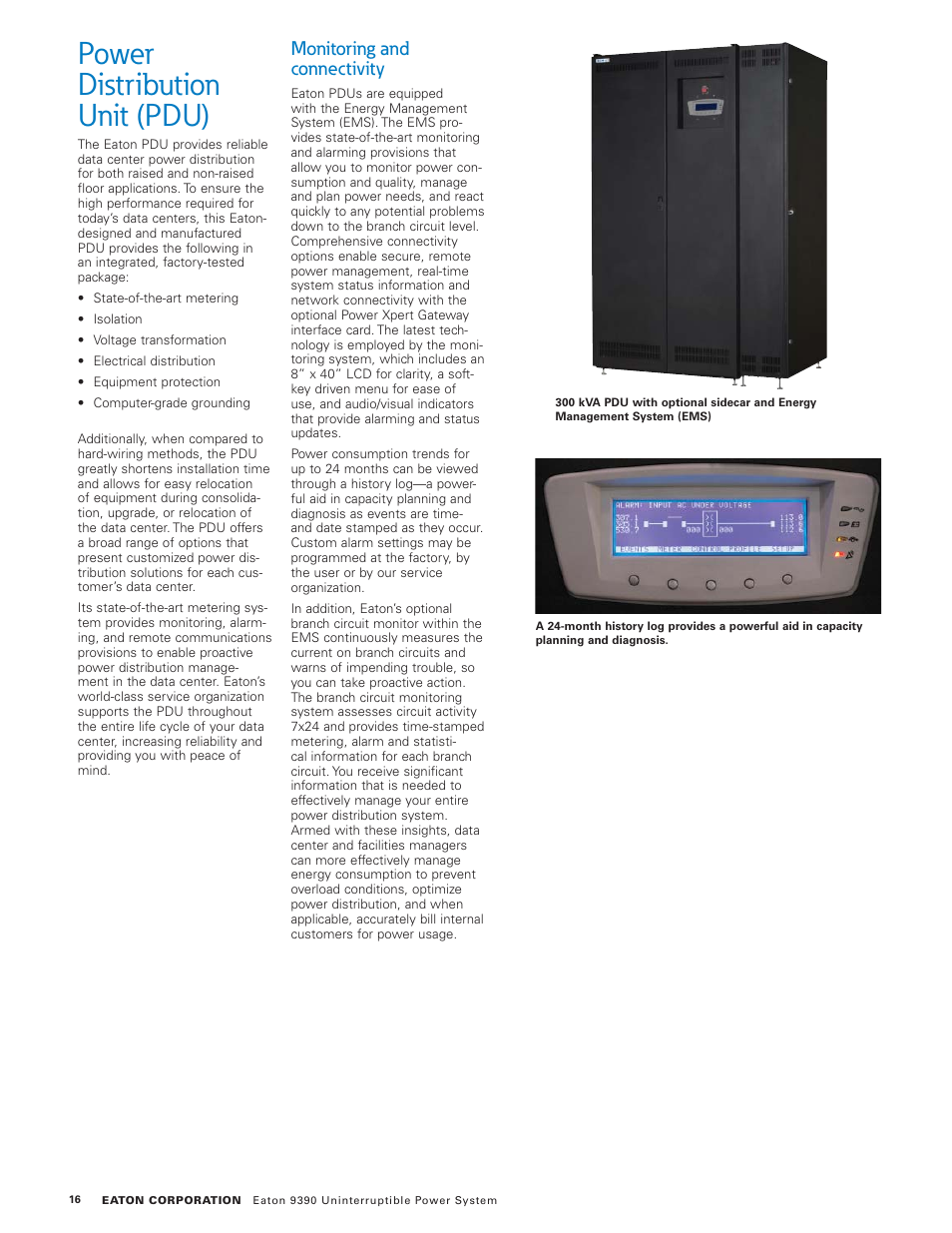 Power distribution unit (pdu), Monitoring and connectivity | Eaton Electrical 9390 User Manual | Page 16 / 20