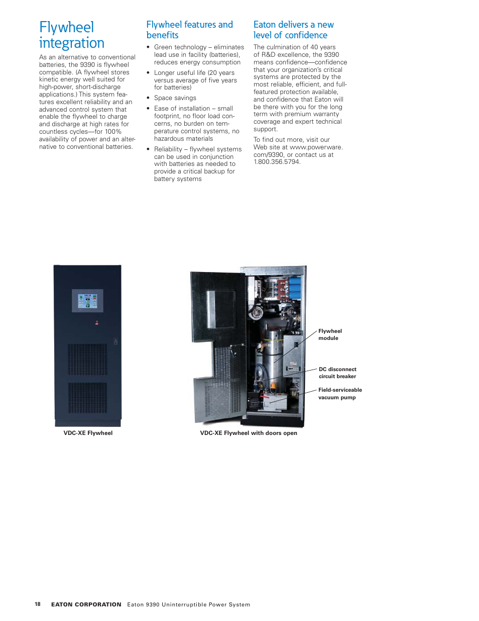 Flywheel integration, Flywheel features and benefits, Eaton delivers a new level of confidence | Eaton Electrical 9390 User Manual | Page 18 / 20