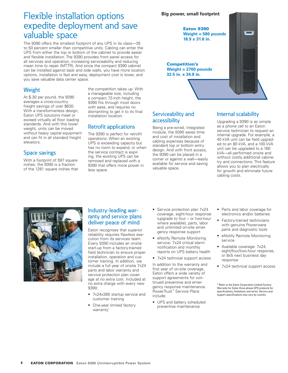 Weight, Space savings, Retrofit applications | Serviceability and accessibility, Internal scalability | Eaton Electrical 9390 User Manual | Page 8 / 20
