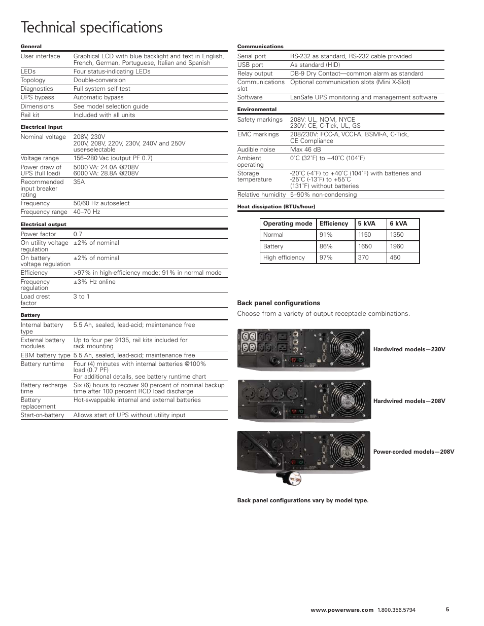 Technical specifications | Eaton Electrical 9135 User Manual | Page 5 / 6