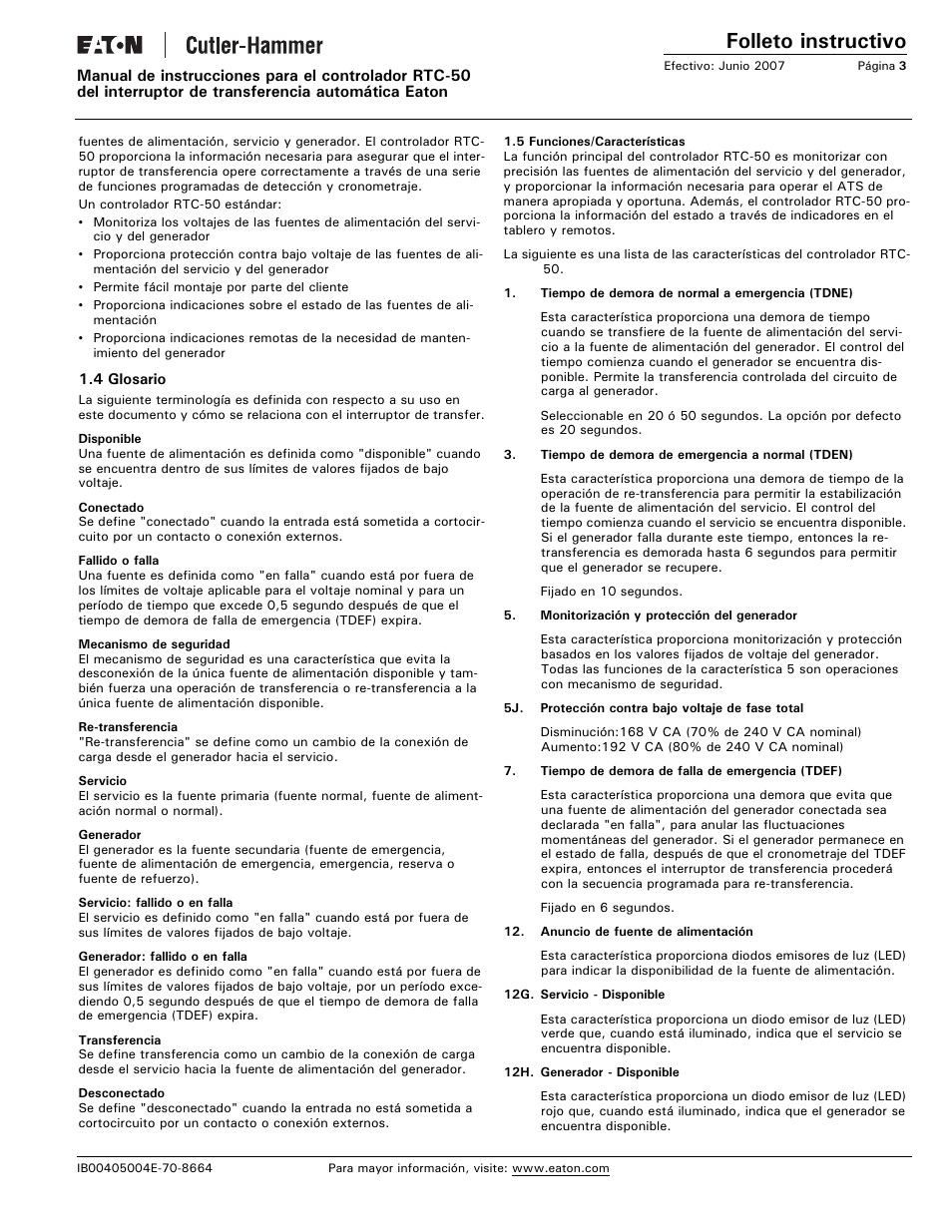 Folleto instructivo | Eaton Electrical RTC-50 User Manual | Page 15 / 36