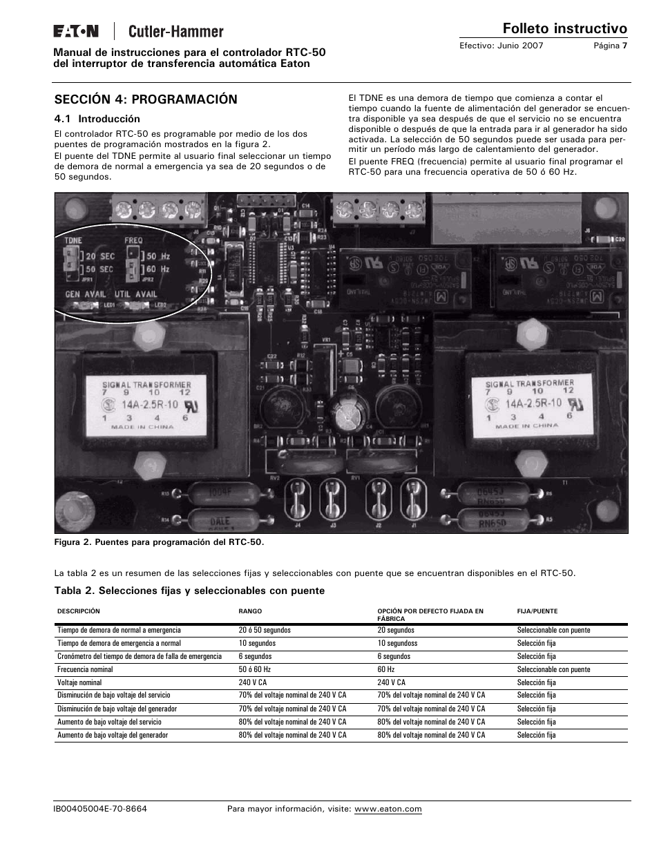 Sección 4: programación, Folleto instructivo | Eaton Electrical RTC-50 User Manual | Page 19 / 36